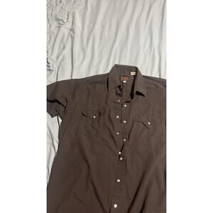 Mens L Brown Pearl Snap Short Sleeve Western Shirt